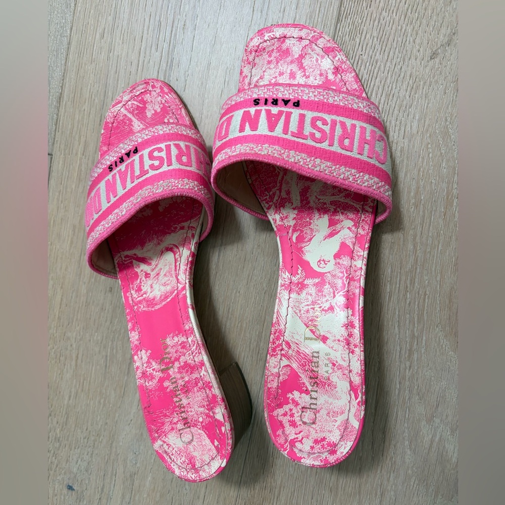 Dior Pink Toile Slide Sandals